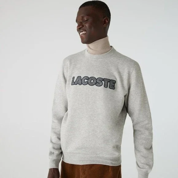 LACOSTE Men's Crewneck Flecked Fleece Logo Patch Sweatshirt Gray Sz Small - Picture 1 of 11